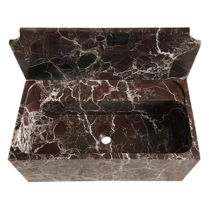 Rosso Levanto Deep Burgundy Marble Wall-Mount Bathroom Sink 30x16 With Backsplash