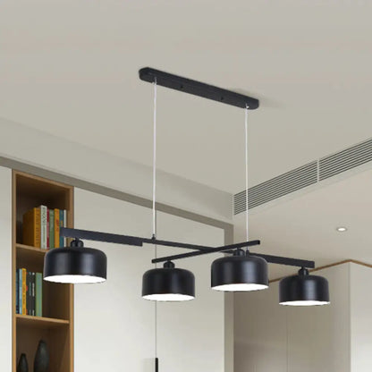DecorBites™ Rotatable Chandelier with Modern Drum Shade - 4 Lights, Metallic Hanging Light in Black
