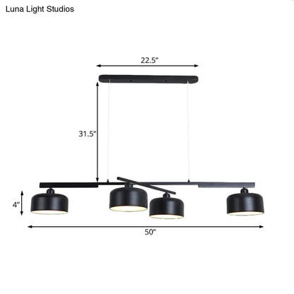 DecorBites™ Rotatable Chandelier with Modern Drum Shade - 4 Lights, Metallic Hanging Light in Black