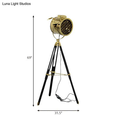 DecorBites™ Rotatable Cylinder Metal Shade Floor Light - Tripod Design, Industrial Style, 1-Light, Indoor Standing Lamp - Black