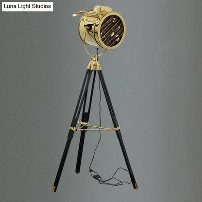 DecorBites™ Rotatable Cylinder Metal Shade Floor Light - Tripod Design, Industrial Style, 1-Light, Indoor Standing Lamp - Black
