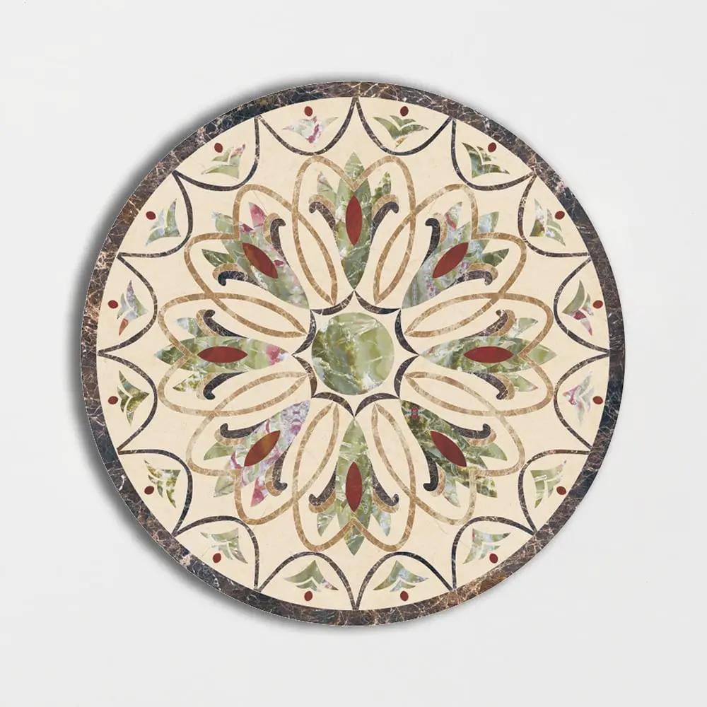 Round Aluminum Backed Multi Finish Lilys Crown Marble Medallions 60