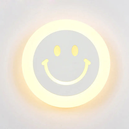 DecorBites™ Round LED Smiley Wall Sconce Kit - Thin & Acrylic, Warm/White Light for Bedroom
