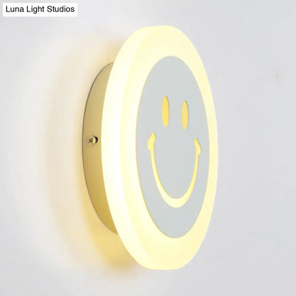 DecorBites™ Round LED Smiley Wall Sconce Kit - Thin & Acrylic, Warm/White Light for Bedroom
