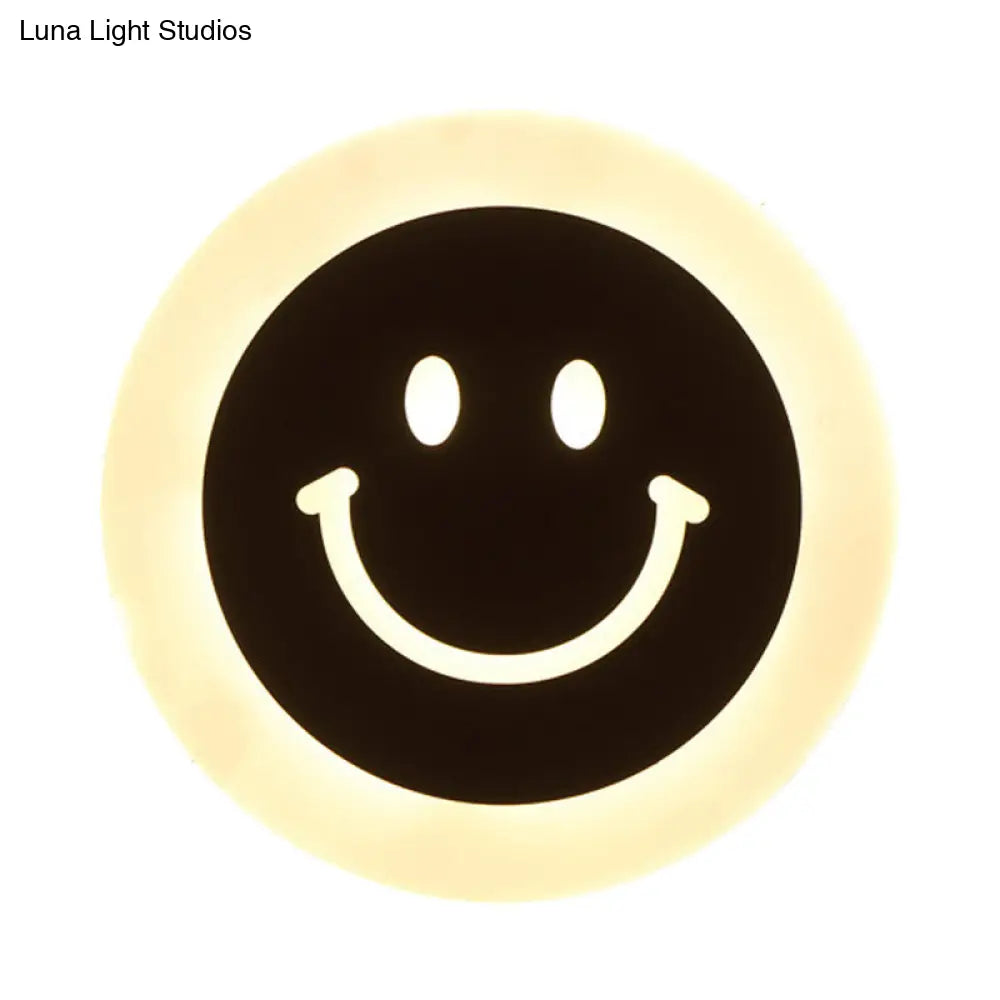 DecorBites™ Round LED Smiley Wall Sconce Kit - Thin & Acrylic, Warm/White Light for Bedroom