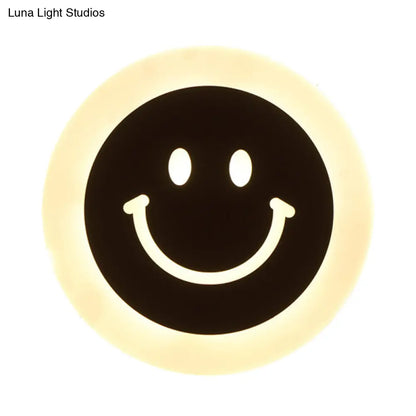 DecorBites™ Round LED Smiley Wall Sconce Kit - Thin & Acrylic, Warm/White Light for Bedroom