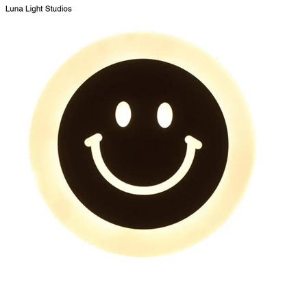 Round led smiley wall sconce warm & white light bedroom decor