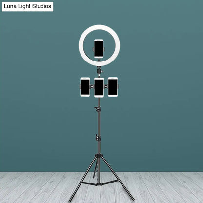 DecorBites™ Round Metal Mobile Phone Holder with LED Fill Light in Black: Minimalist Design