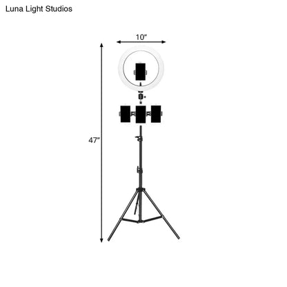 DecorBites™ Round Metal Mobile Phone Holder with LED Fill Light in Black: Minimalist Design