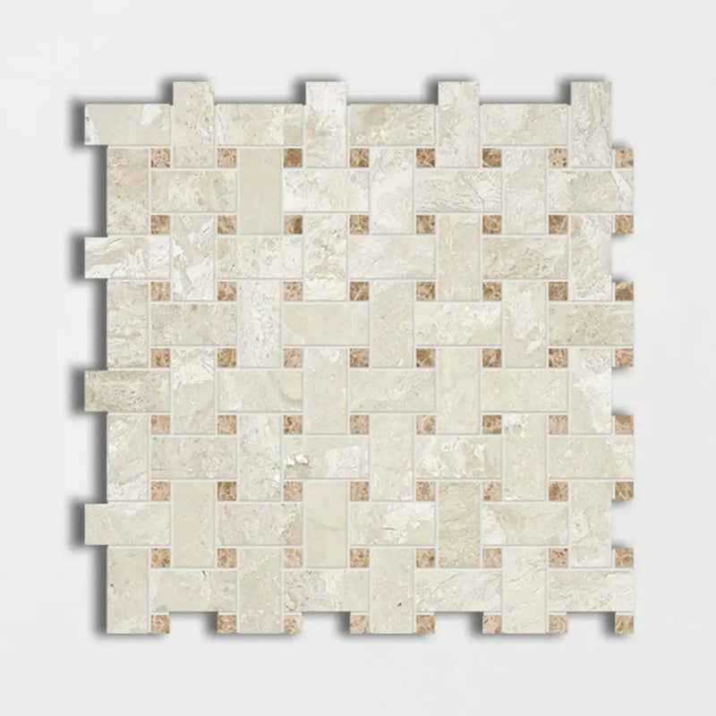 Royal Beige&amp;emperador Light Honed Basket Weave Marble Mosaics 12x12