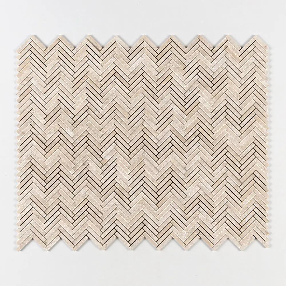 Royal Beige Honed Herringbone 5/8x3 Marble Mosaics 10 7/16x12 13/16