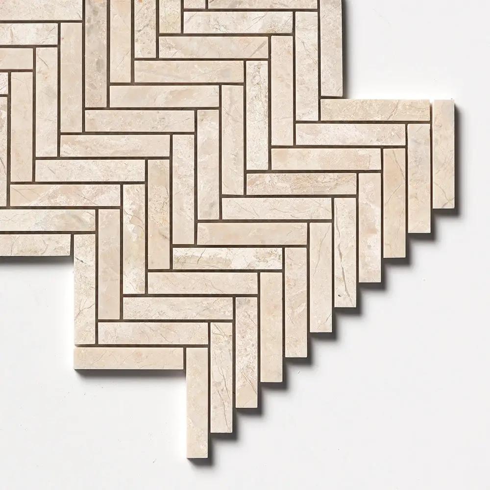 Royal Beige Honed Herringbone 5/8x3 Marble Mosaics 10 7/16x12 13/16