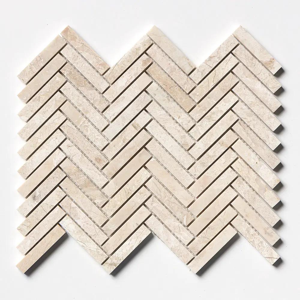 Royal Beige Honed Herringbone 5/8x3 Marble Mosaics 10 7/16x12 13/16