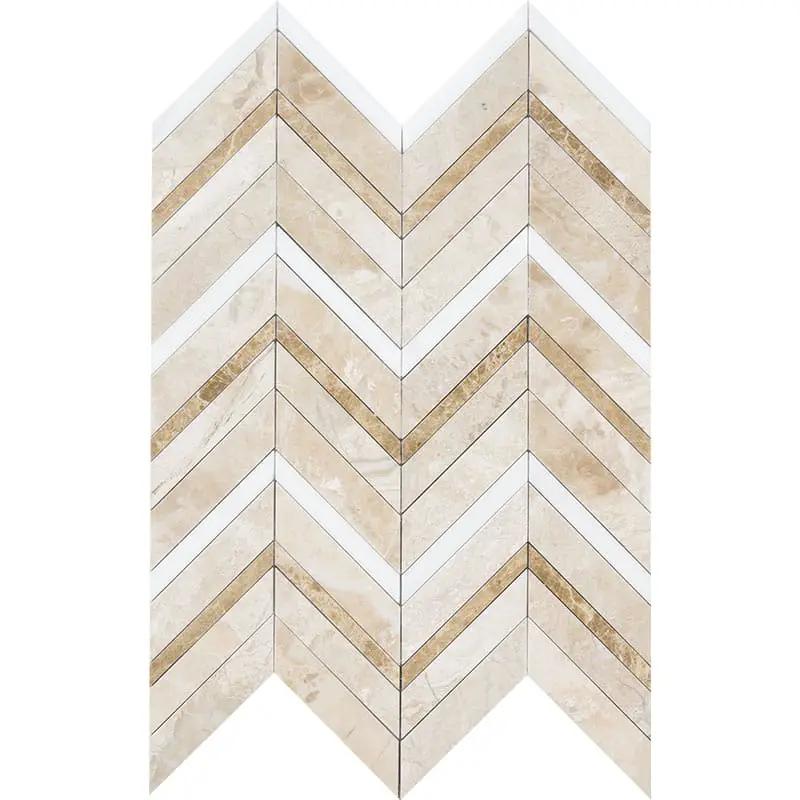 Royal Beige Multi Finish Chevron Fusion Waterjet Marble Mosaics 16x11 7/8