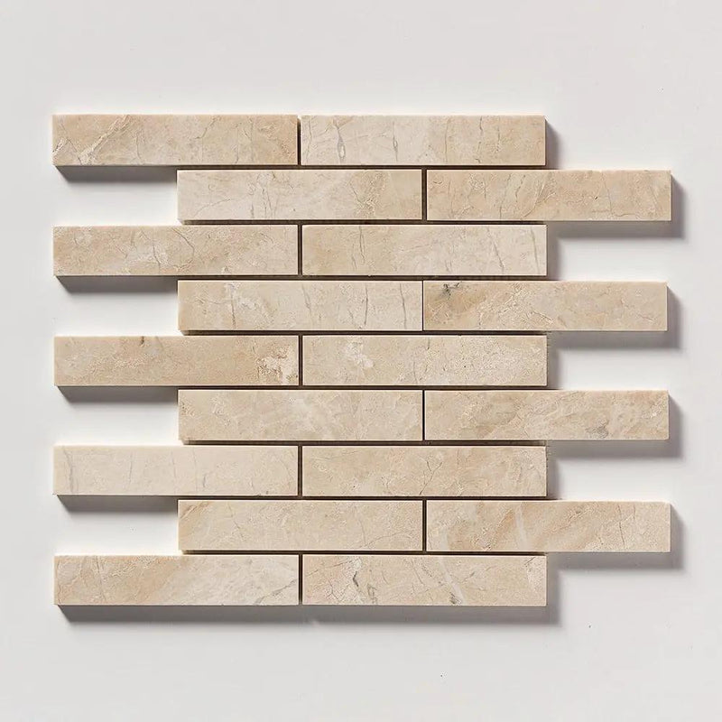 Royal Beige Polished 1 1/4x6 Marble Mosaics 12x12
