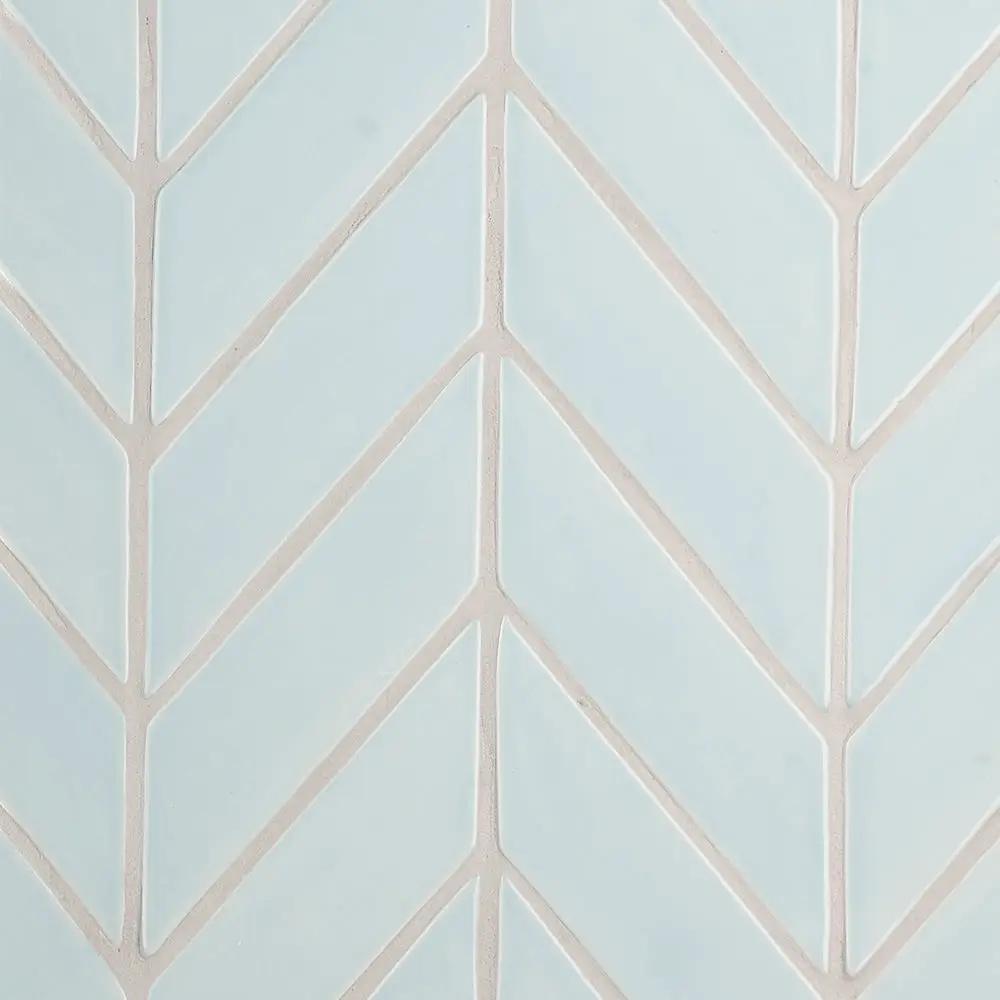 Seafoam Glossy Chevron Ceramic Tiles 2x6
