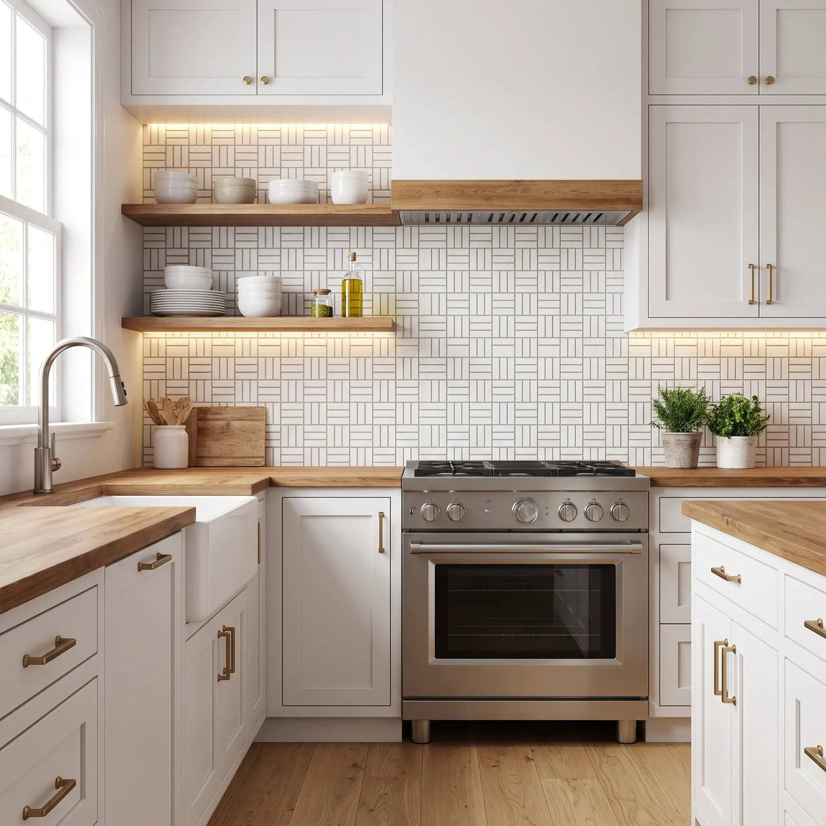 Royal White Glossy Meshed Ceramic Mosaics 12x12
