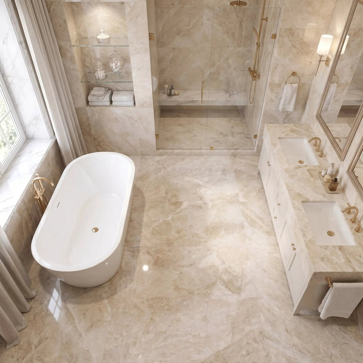 Royal Beige Polished Marble Tiles 18x18