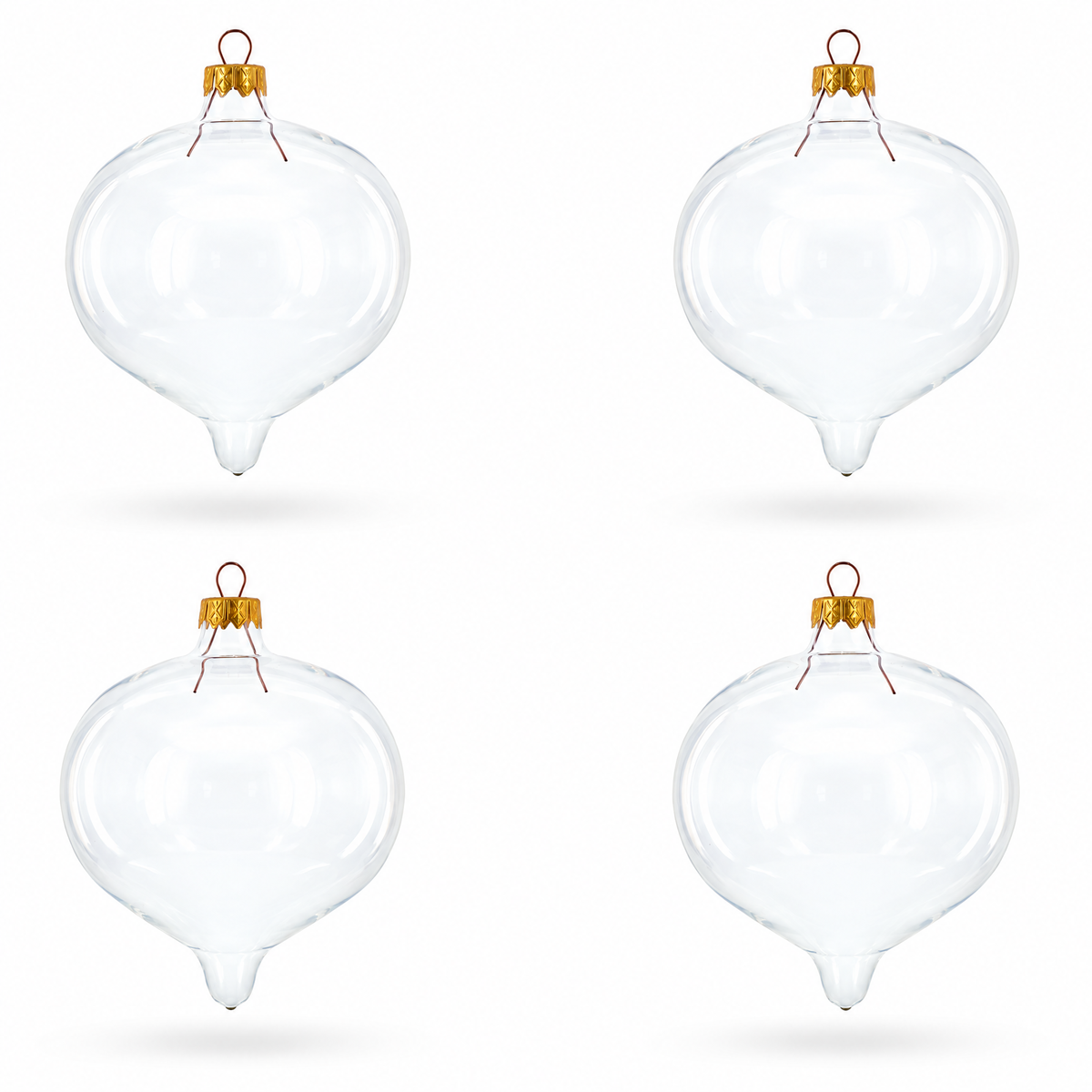 Set of 4 Pointed Onion-Shape Finial Clear Glass Christmas Ornaments