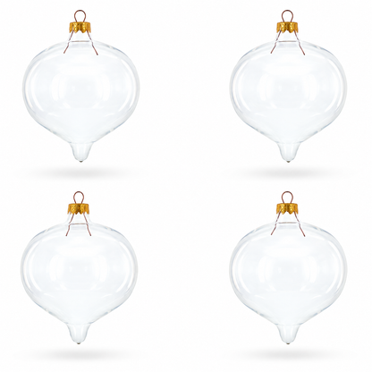Set of 4 Pointed Onion-Shape Finial Clear Glass Christmas Ornaments