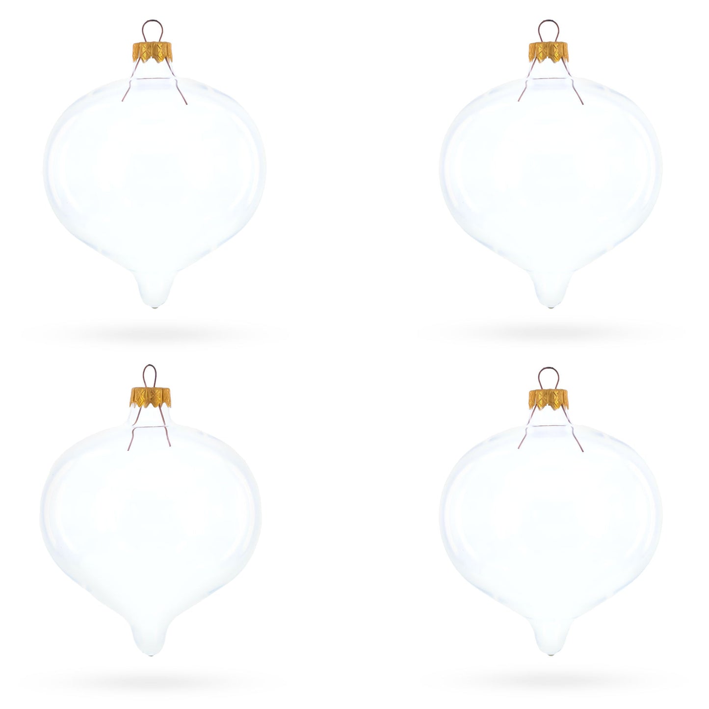 Set of 4 Pointed Onion-Shape Finial Clear Glass Christmas Ornaments