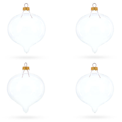 Set of 4 Pointed Onion-Shape Finial Clear Glass Christmas Ornaments