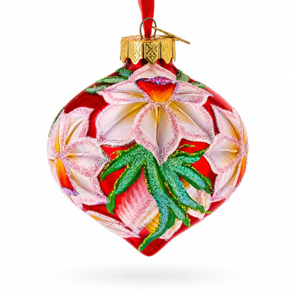Narcissus Flowers Onion-Shape Finial Glass Christmas Ornament