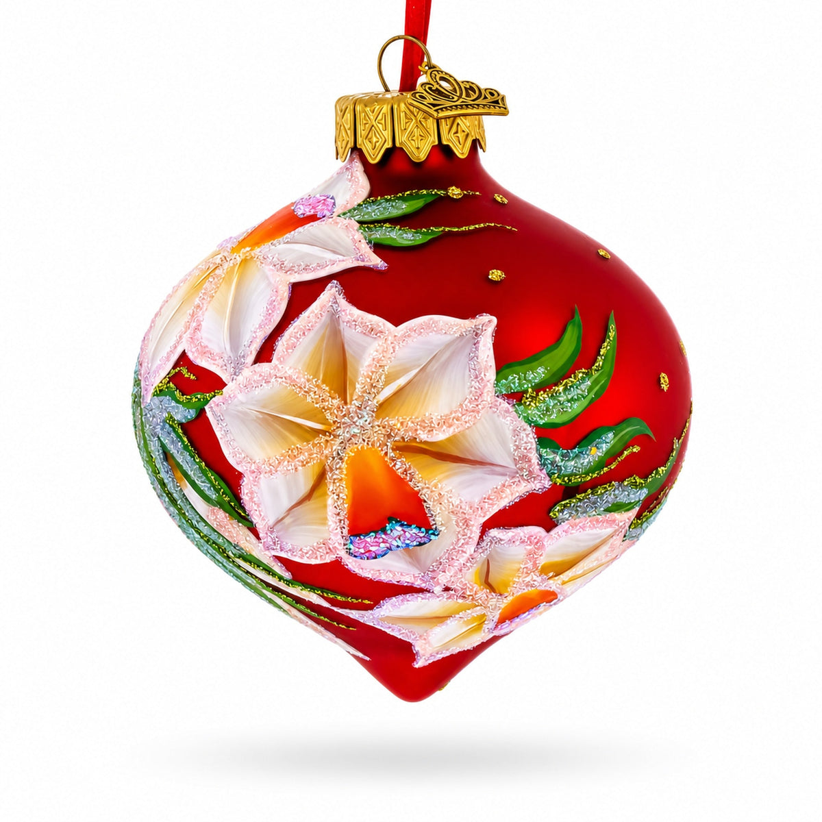 Narcissus Flowers Onion-Shape Finial Glass Christmas Ornament