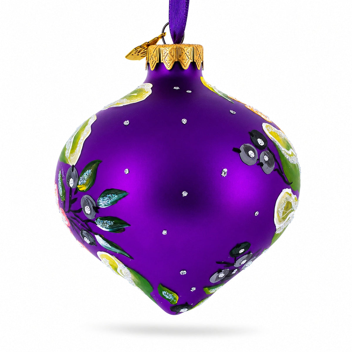 Songbird and Blossoms Onion-Shape Finial Glass Christmas Ornament