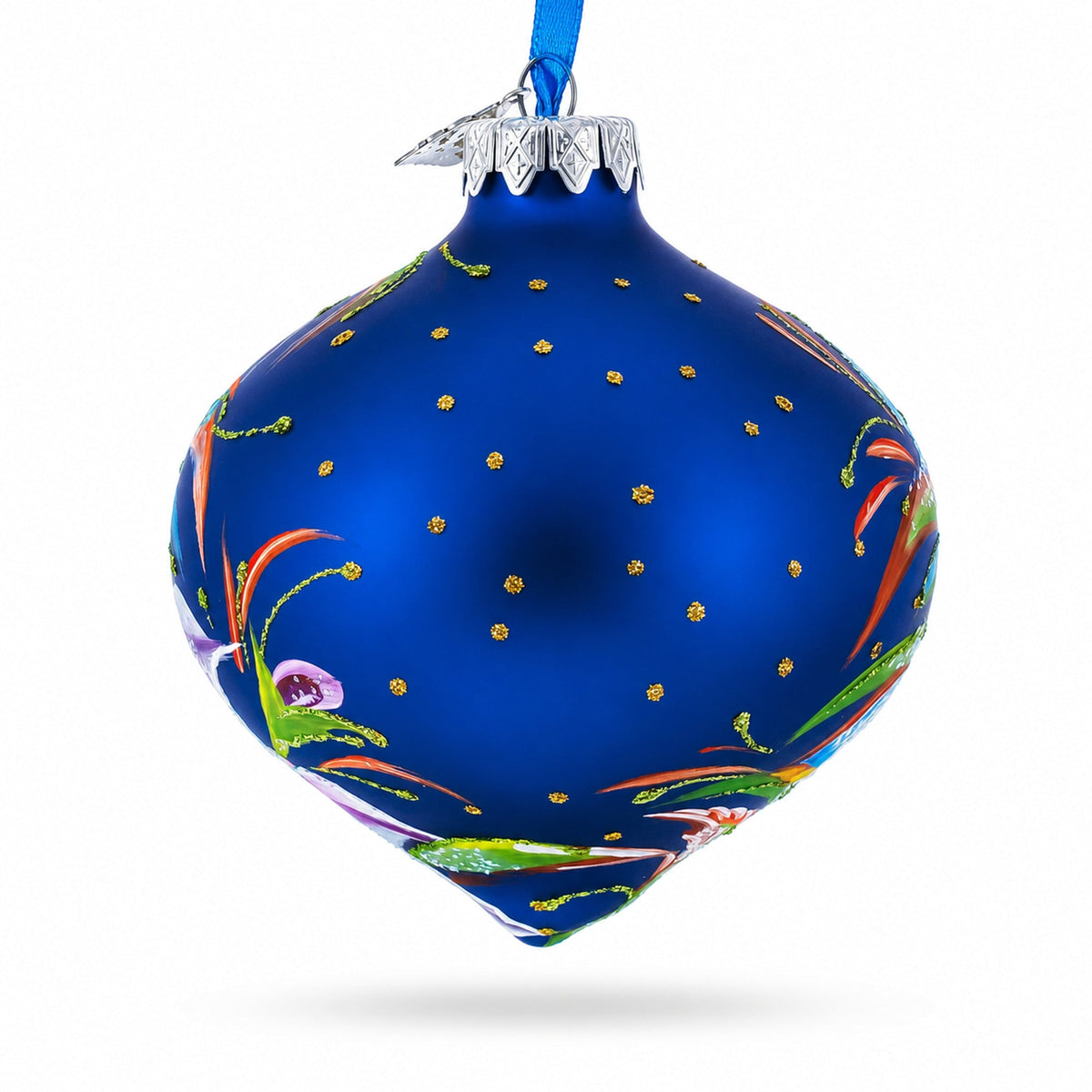 Floral Lilies Onion-Shape Finial Glass Christmas Ornament