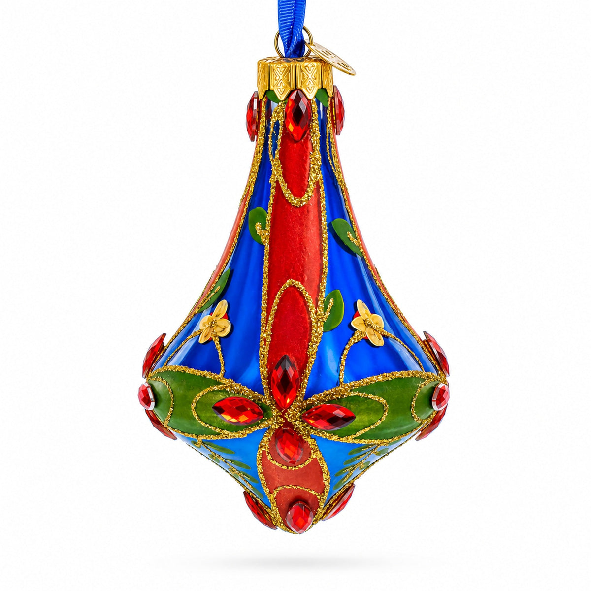 Kaleidoscope Bell Shape Finial Glass Christmas Ornament