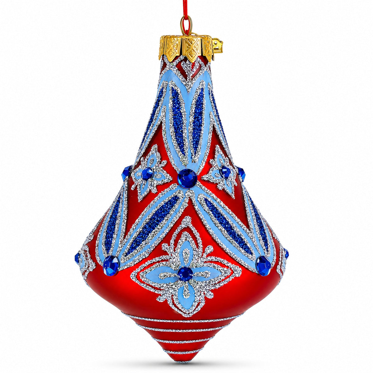Blue Geometrical Bell Finial Glass Christmas Ornament