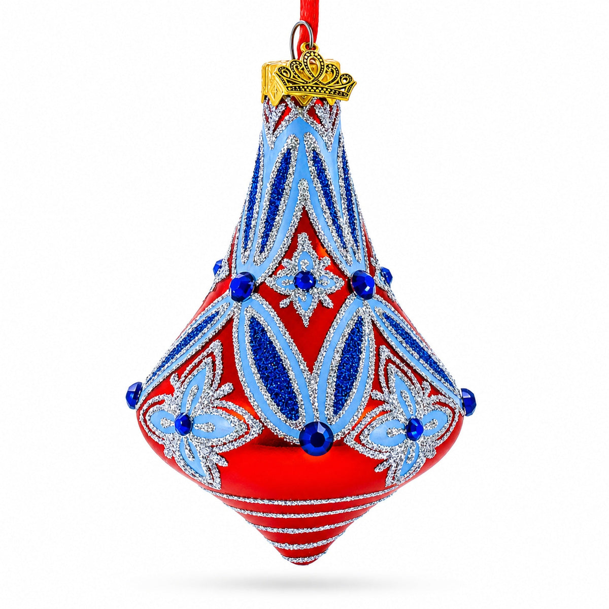 Blue Geometrical Bell Finial Glass Christmas Ornament