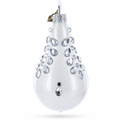Diamonds on Clear Waterdrop Finial Glass Christmas Ornament