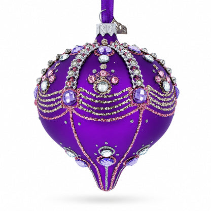 Sparkly Diamonds on Purple Onion-Shape Finial Glass Christmas Ornament