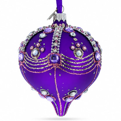 Sparkly Diamonds on Purple Onion-Shape Finial Glass Christmas Ornament