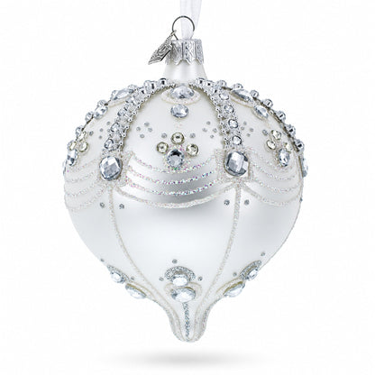 White Jewels on Silver Onion-Shape Finial Glass Ornament