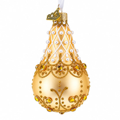 Pearls on Gold Glass Pear Shape Ornament