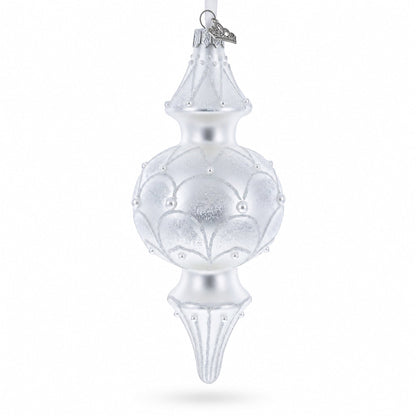 Snowy Pearl Double-Ended Finial Drop Glass Christmas Ornament
