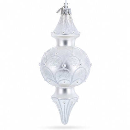 Snowy Pearl Double-Ended Finial Drop Glass Christmas Ornament