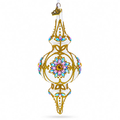 Pearl White Baroque Double-Ended Finial Drop Glass Christmas Ornament