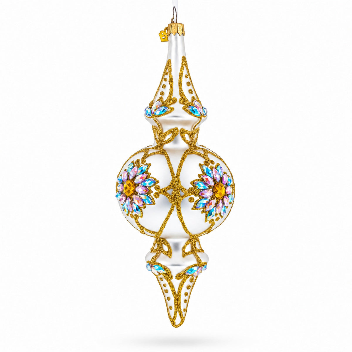 Pearl White Baroque Double-Ended Finial Drop Glass Christmas Ornament