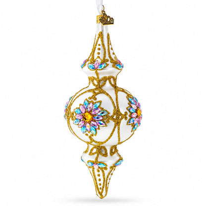 Pearl White Baroque Double-Ended Finial Drop Glass Christmas Ornament