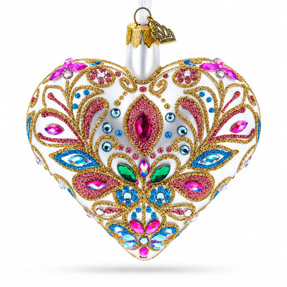 Gilded Baroque Gem Heart Glass Ornament