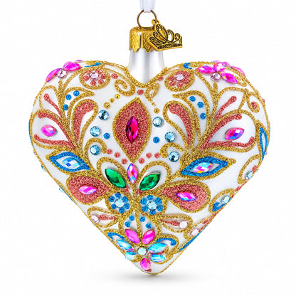 Gilded Baroque Gem Heart Glass Ornament