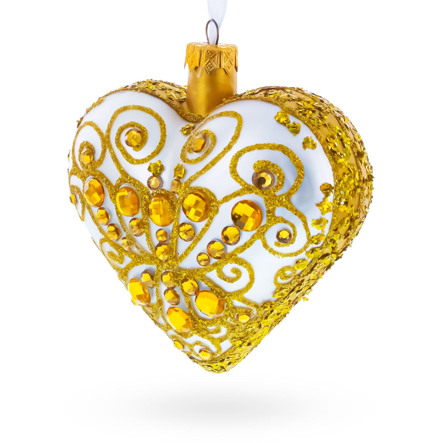 Regal Gold Filigree Heart Glass Ornament