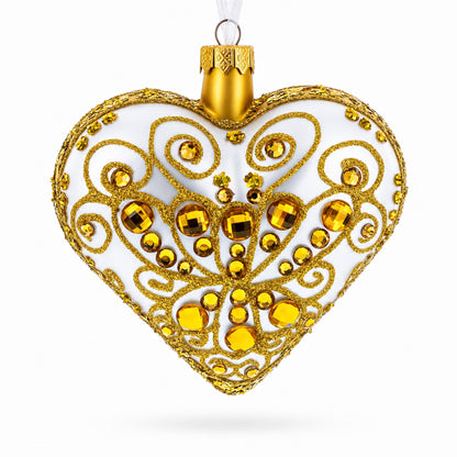 Regal Gold Filigree Heart Glass Ornament