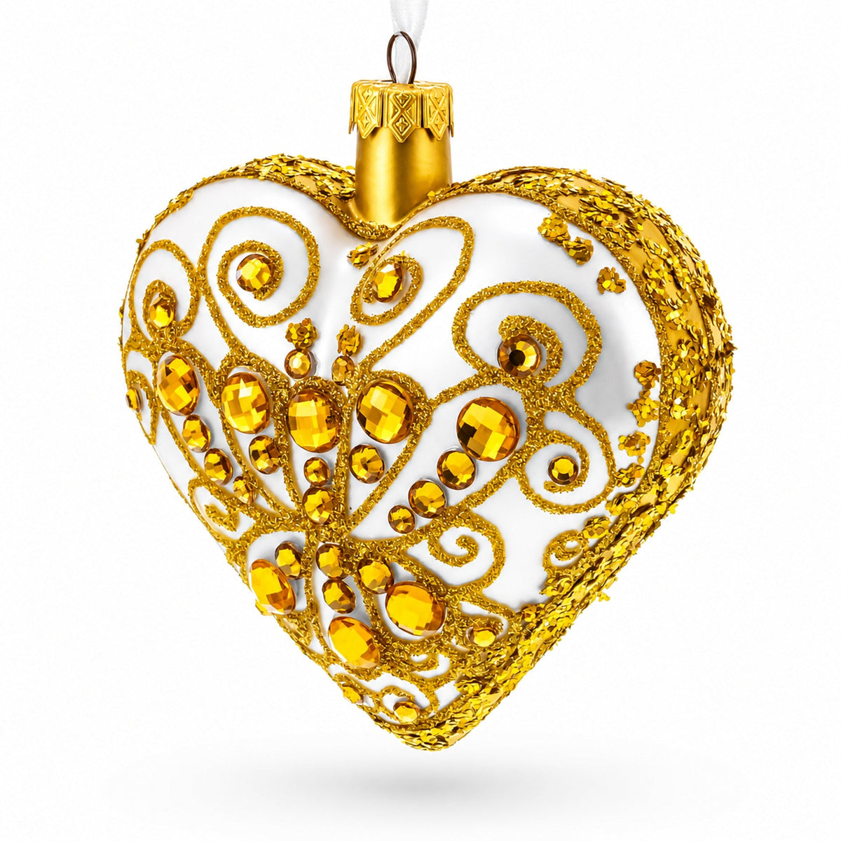 Regal Gold Filigree Heart Glass Ornament