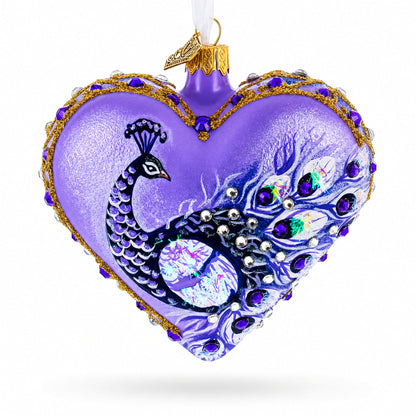 Royal Purple Peacock Heart Glass Ornament