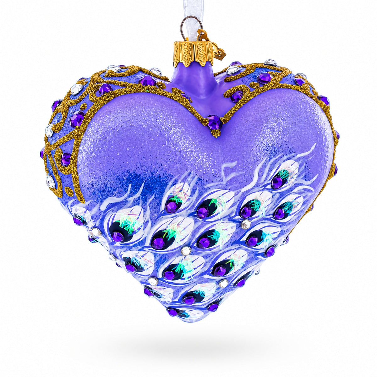 Royal Purple Peacock Heart Glass Ornament
